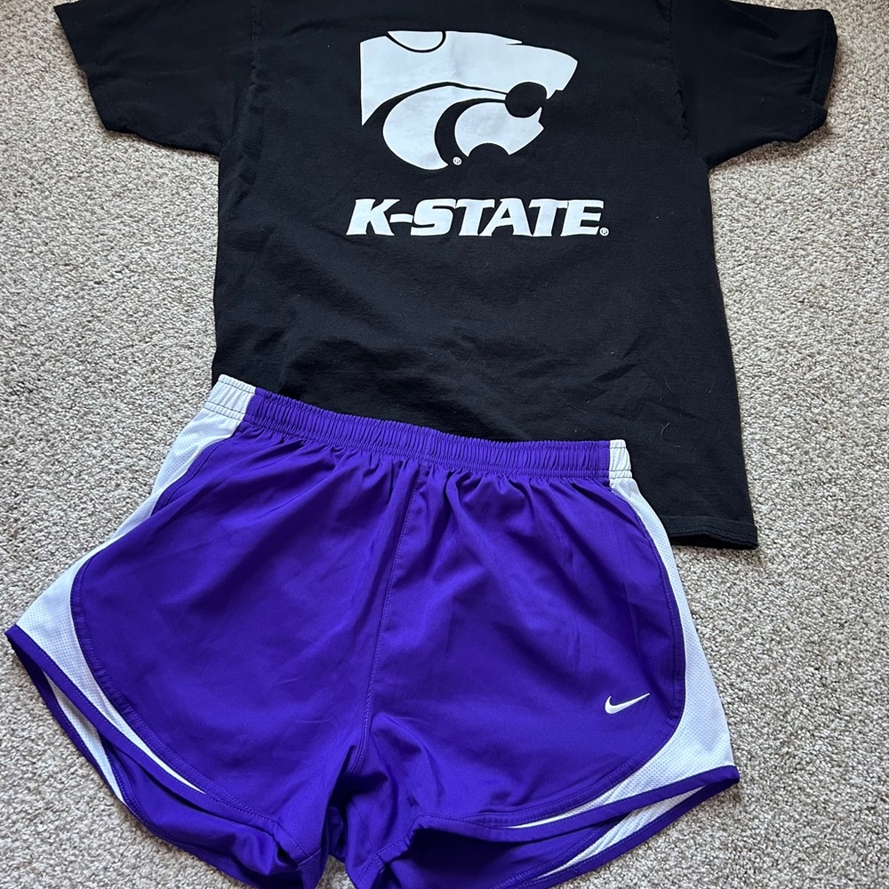 Nike Purple Athletic Shorts and Black T-Shirt